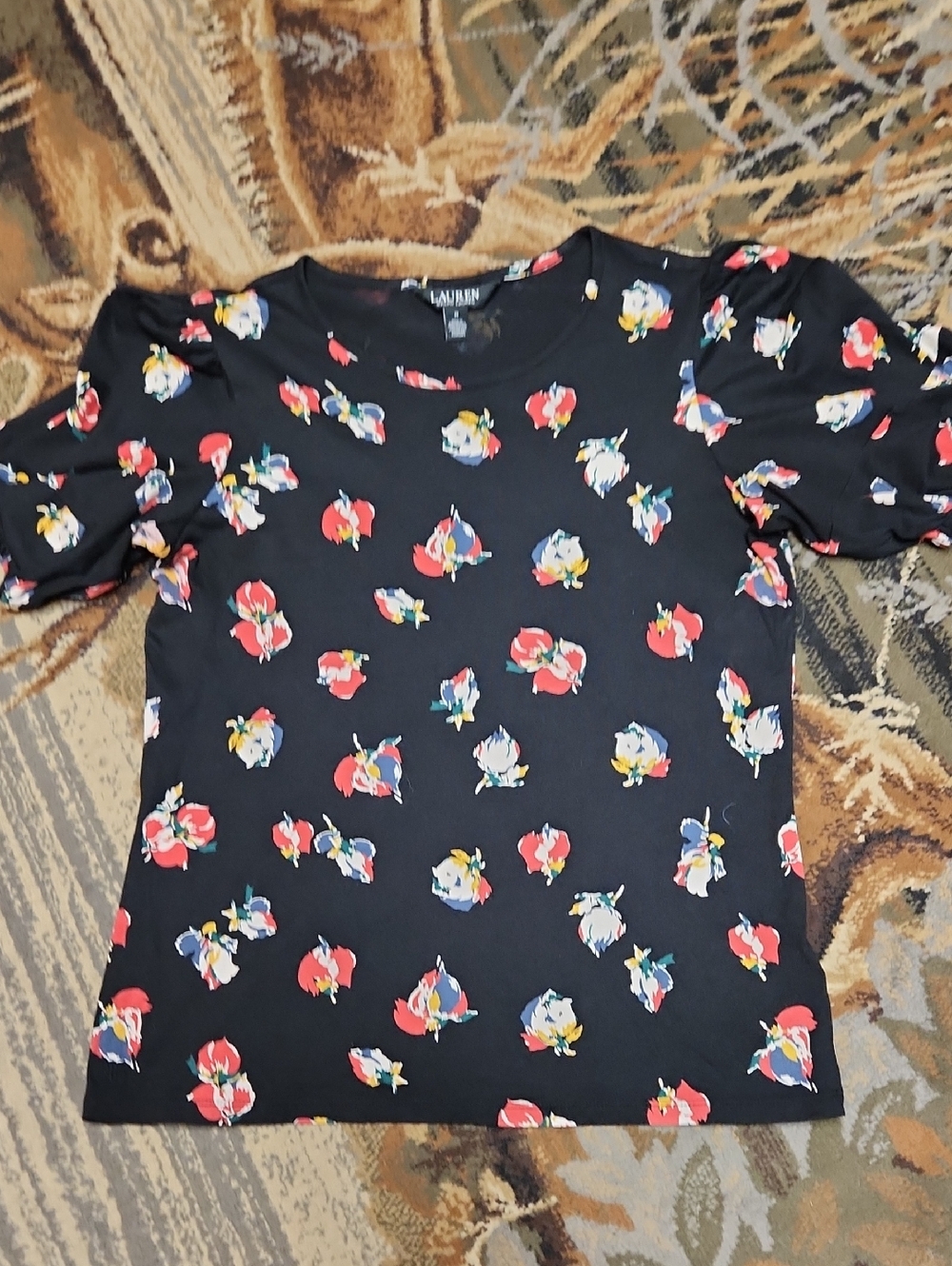 Lauren Ralph Lauren Black Floral Tee with Multicolor Blooms